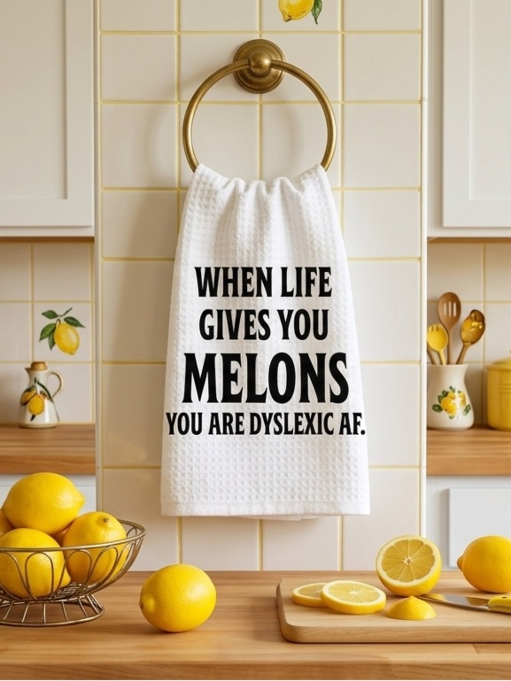 Funny Dyslexic AF Kitchen Tea Towel White Novelty Dish Towel Gift
